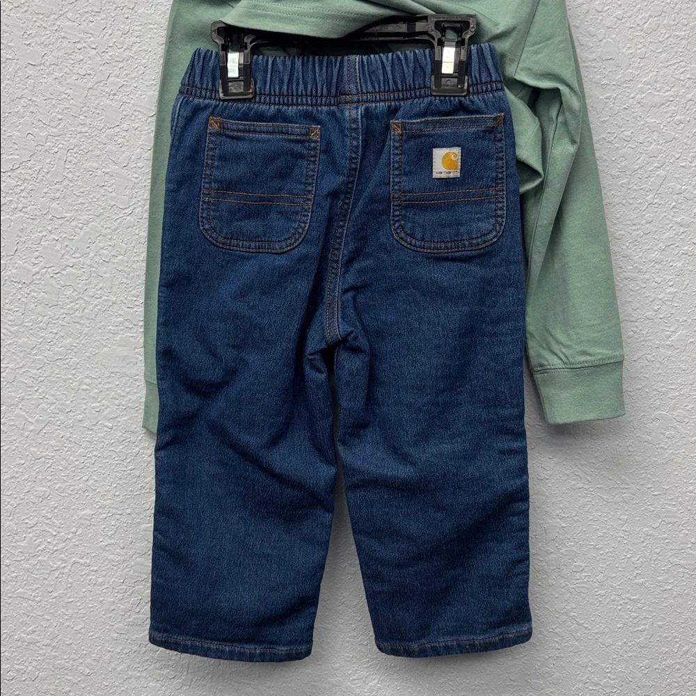 NWT Carhartt Kids Sz 24mo Mint Dog Graphic LSS and Matching Denim Pant Set - Picture 7 of 9